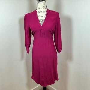 Boden Magenta Pink V Neck 3/4 Sleeve Tie Waist Shirt Dress Size US 2P UK 6P